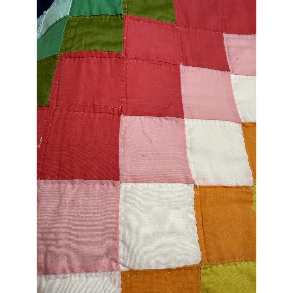 Vintage Diamond Trip Around The World Patchwork Quilt Handmade Rainbow